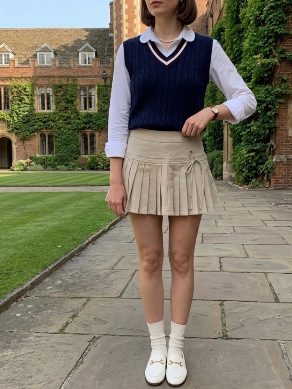 Micro Pleated Skirt XS Beige Academia Preppy School Girly Collegiate Y2K Skort